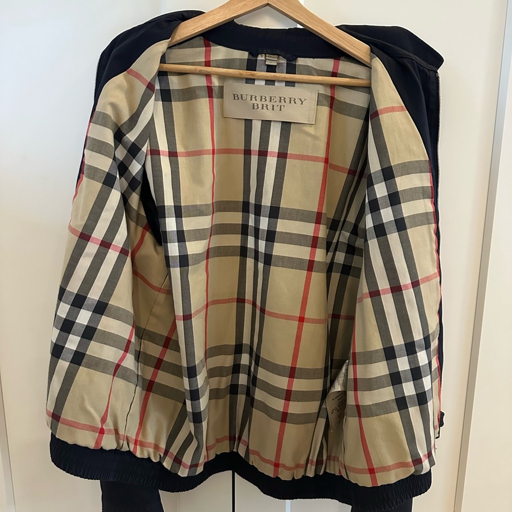 Burberry Brit Navy Jacket with Plaid Lining - Picture 1 of 7
